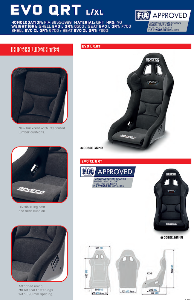 Sparco EVO QRT Performance Racing Seat | Small, Med, Large or XL