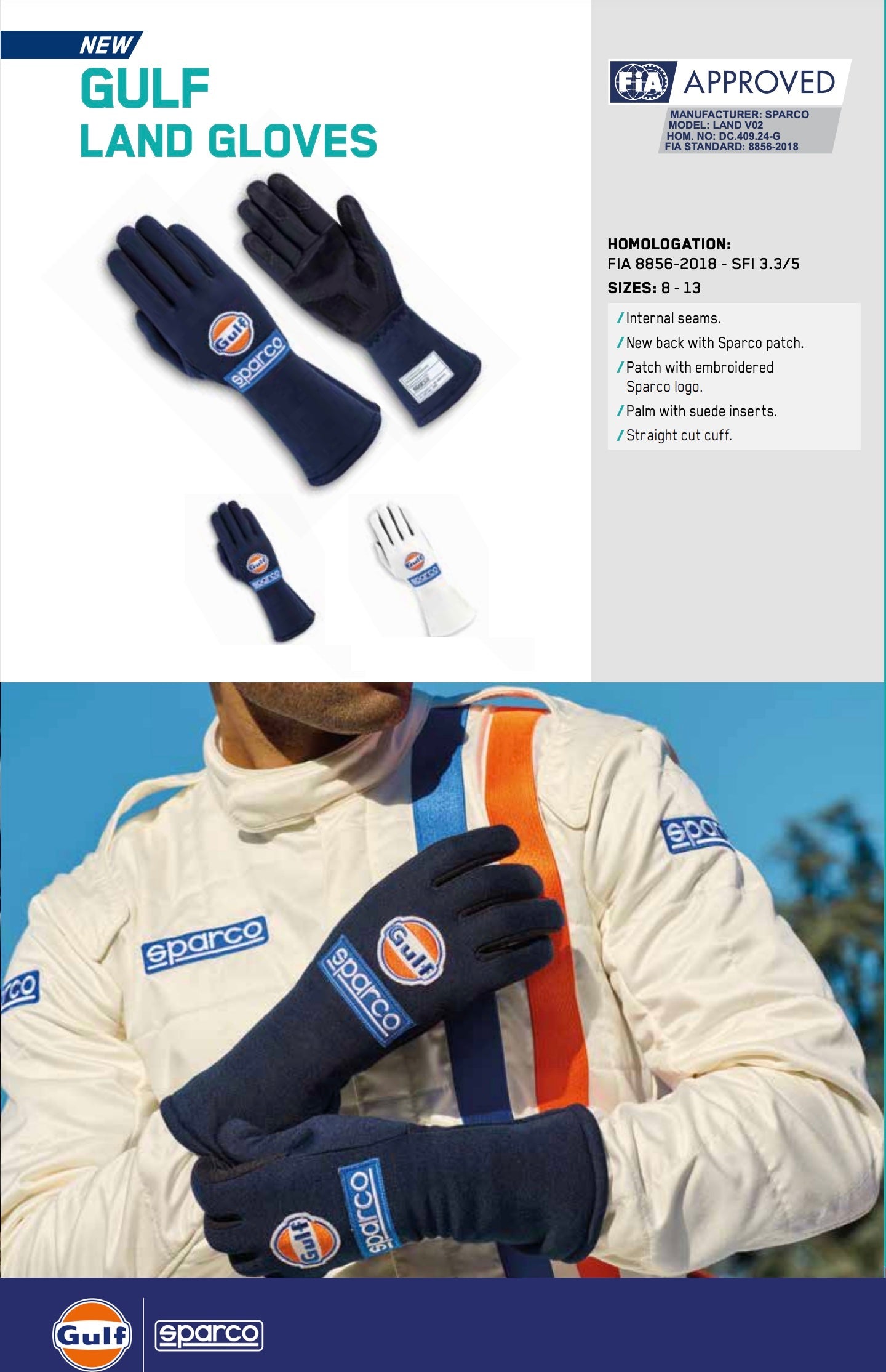Sparco Land Nomex Gloves | Gulf Racing (New!)